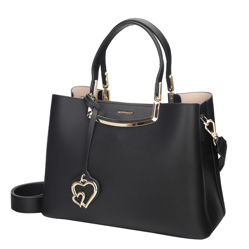 梦特娇手提包女时尚心形挂饰真皮女包气质潮流女士单肩斜挎包