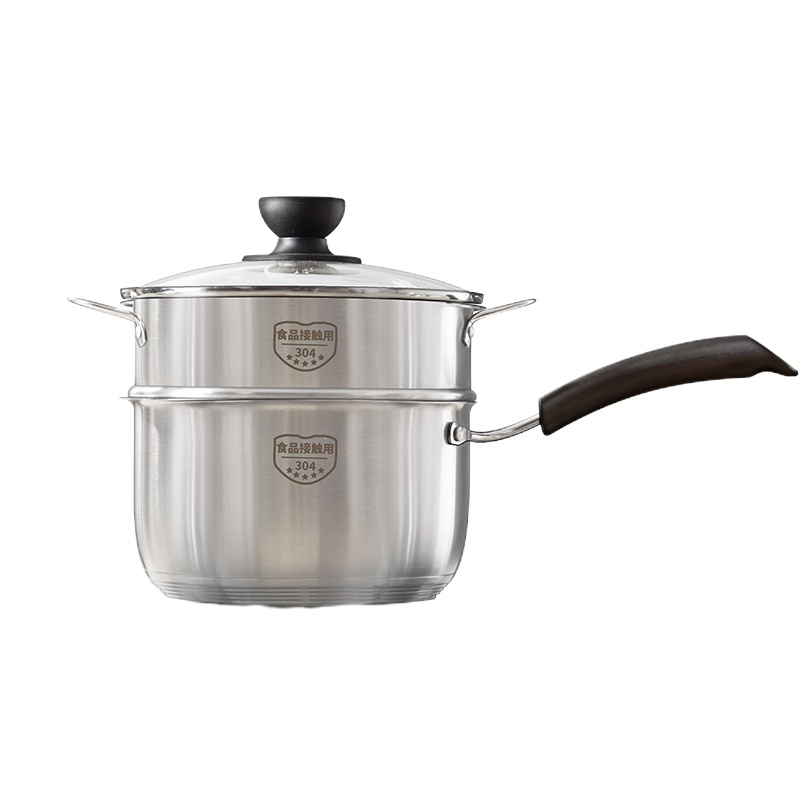 加厚304不锈钢奶锅 家用煮汤泡面条热牛奶多功能宝宝辅食迷你小锅 FENGHOU 16CM奶锅+蒸格(加厚单层锅底)