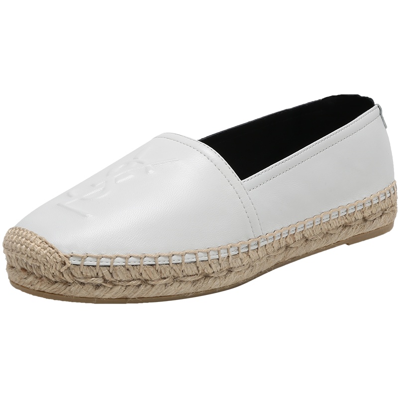 SAINT LAURENT 圣罗兰 女士羊皮麻编渔夫鞋平底鞋休闲鞋 484890 0NO60