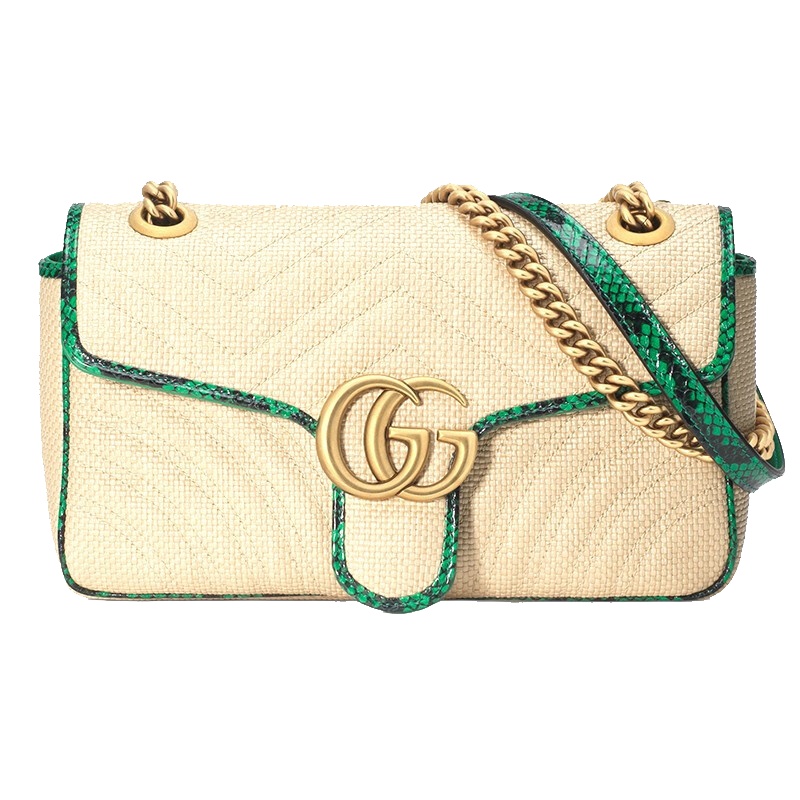 [海外直邮]GUCCI古驰女士GG Marmont系列拉菲草小号米色麦杆纹单肩斜挎包443497 GZ6AE 9574
