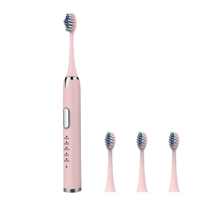 worms电动牙刷男女成人家用充电式软毛全自动牙刷防水声波牙刷 蜜桃粉 五档位充电款配(原装4刷头+USB充电线)