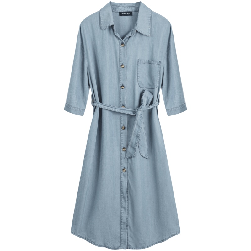 OtherMix温柔风衬衫裙2021年春季新款连衣裙收腰纯色通勤气质裙子