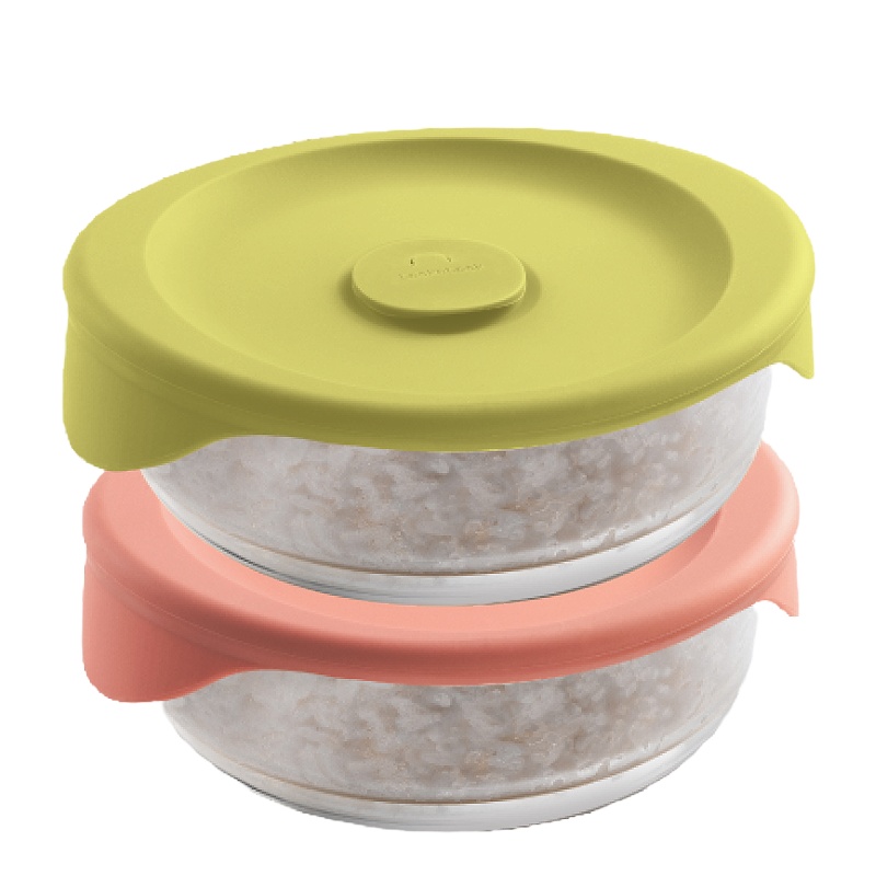 乐扣乐扣LOCK&LOCK 玻璃保鲜盒 微波炉加热饭盒便当盒硅胶盖两件套 355ml*2 LLG503S2GP
