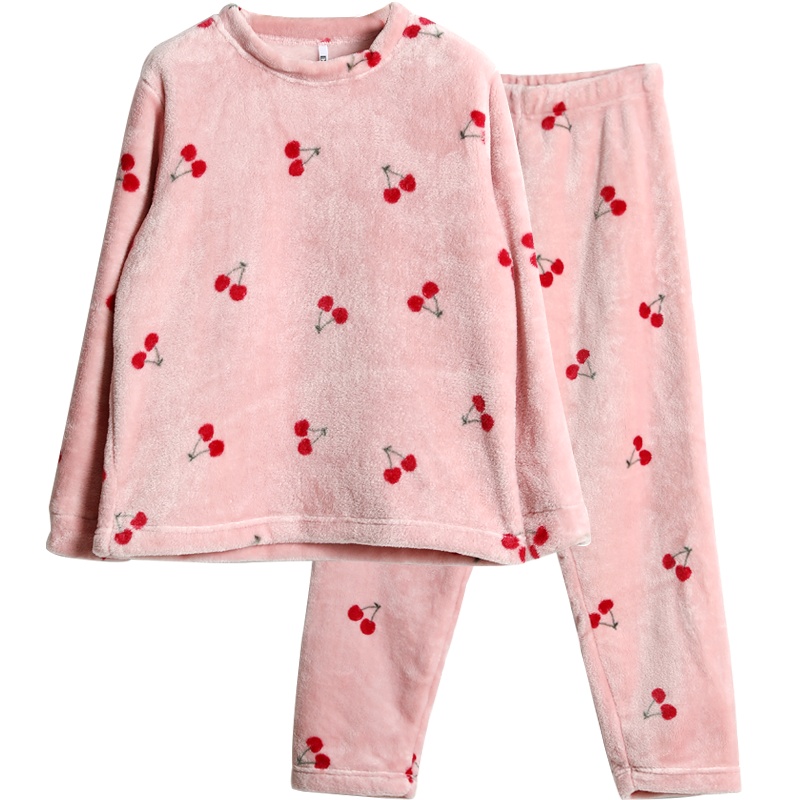 红豆居家睡衣套装法兰绒保暖可爱印花女士居家服两件套