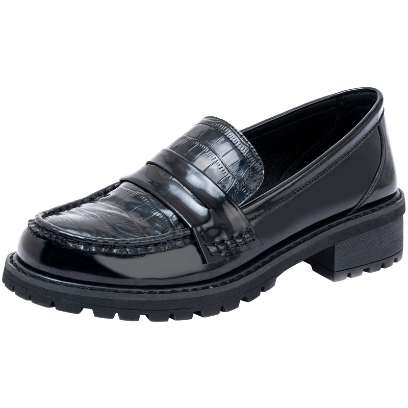 百田森乐福鞋女2020春季新款百搭英伦网红简约中跟舒适小皮鞋女