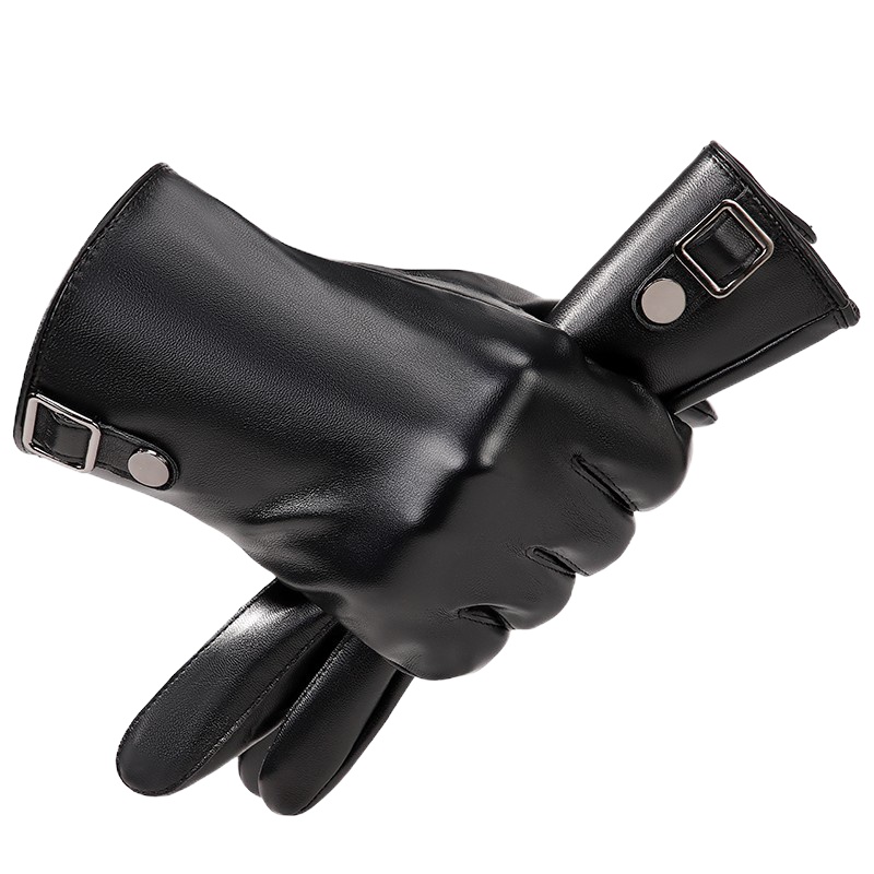 南极人皮手套男冬骑车骑行摩托车手套触屏加绒防风男士皮手套冬季保暖NM-633 黑色 L