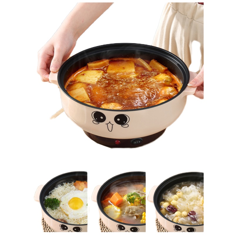 妖怪宿舍电炒锅多功能家用火锅学生寝室煮面小电锅蒸煮一体锅1-2人3-4 22cm白色带蒸笼不粘锅加厚1-2人