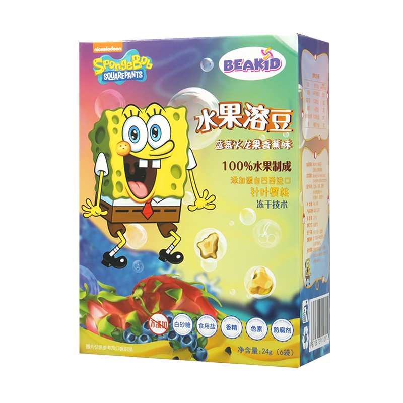 beakid 美国海绵宝宝纯水果溶豆水果脆片蓝莓火龙果香蕉味 24g-盒装 零食点心
