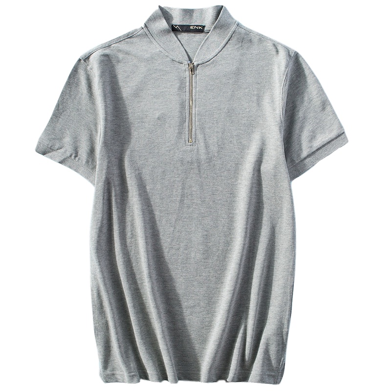 【自营】enk男装 短袖T恤潮流纯色小立领装饰拉链青年常规款男士POLO衫