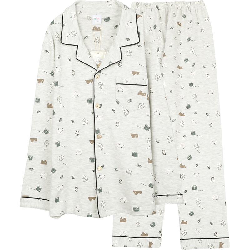 红豆儿童纯棉长袖家居服中大童男童睡衣套装家居服套装四季睡衣套装