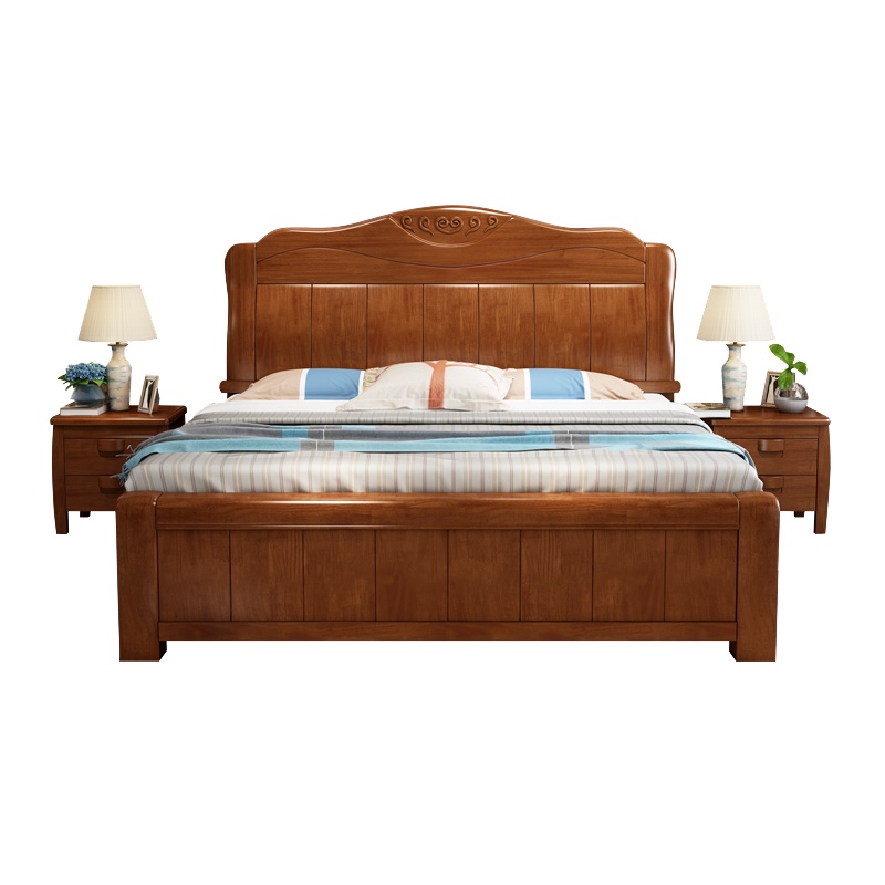 一米色彩 床 实木床1.8米双人床现代简约婚床主卧新中式1.5米床经济型雕花大床 卧室家具