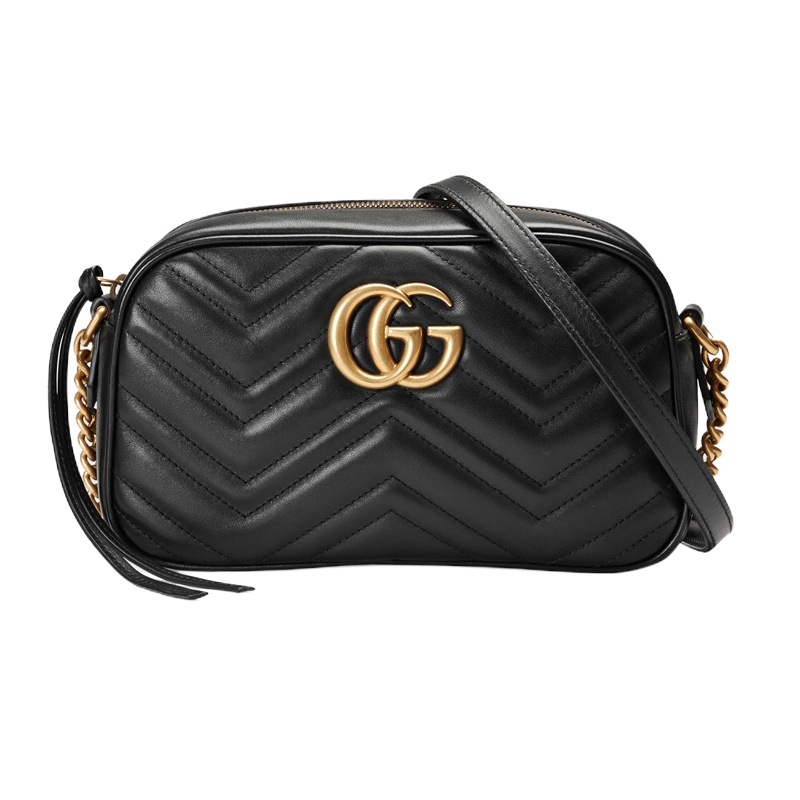 GUCCI 古驰 女士黑色GG Marmont系列小号绗缝肩背包 447632-DTD1T-1000