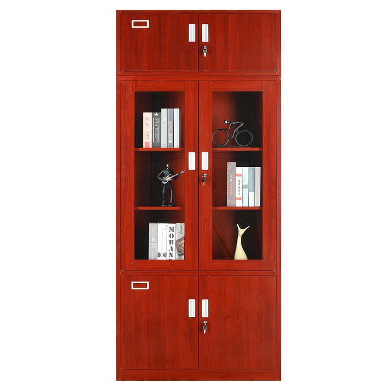 苏美特办公室文件档案储物柜红木纹家用书柜玻璃铁皮柜子钢制财务转印柜大器带顶柜