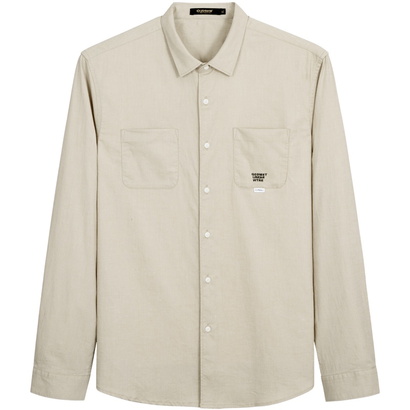 千纸鹤男士纯棉小方领衬衫春季新款青年潮流帅气衬衣长袖男10232