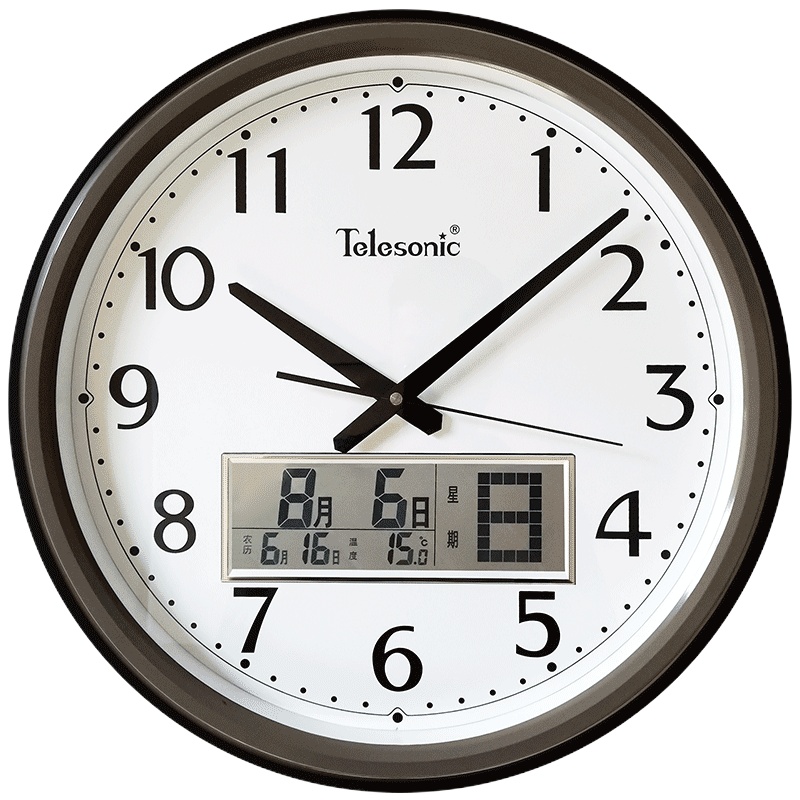 天王星(Telesonic)客厅大挂钟现代创意时尚万年历钟表简约时钟办公挂表带日历液晶大气家用时钟