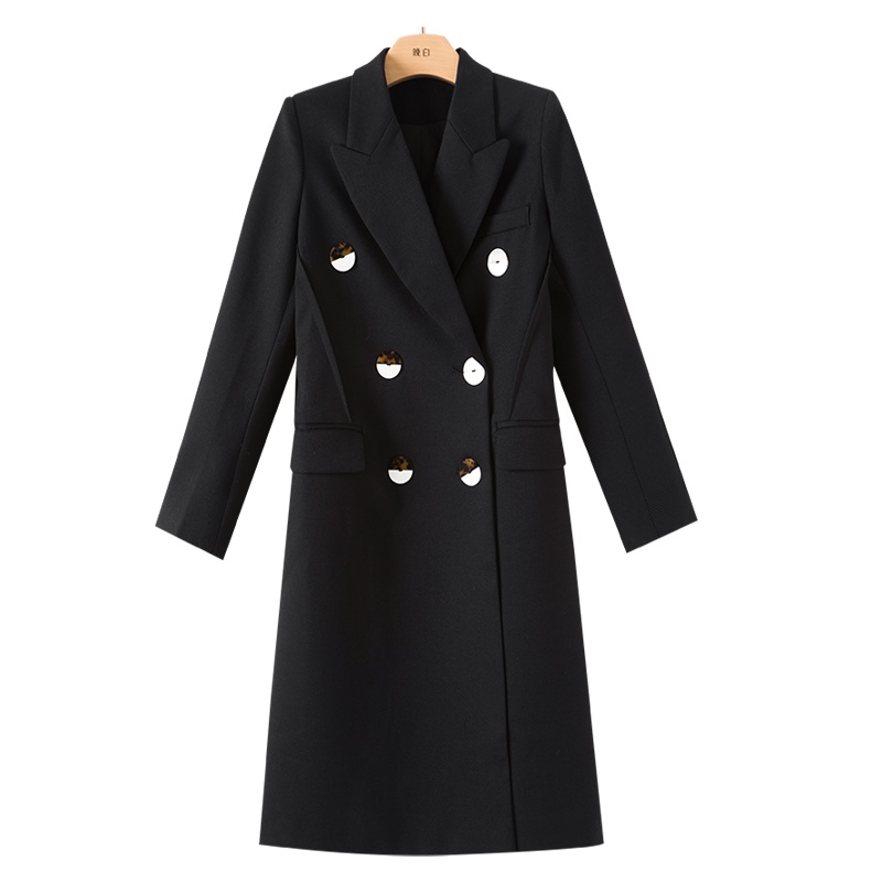 晚白2021春季新品时尚修身显瘦纯色中长款西装风衣毛呢大衣外套女