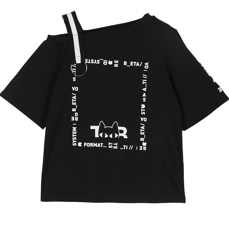 a02韩版休闲学生时尚上衣个性露肩短袖宽松T恤女夏潮D1T2D0471KT