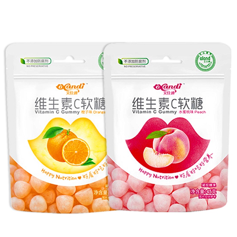 艾兰得维生素C软糖水果味果汁软糖45g/袋水蜜桃味