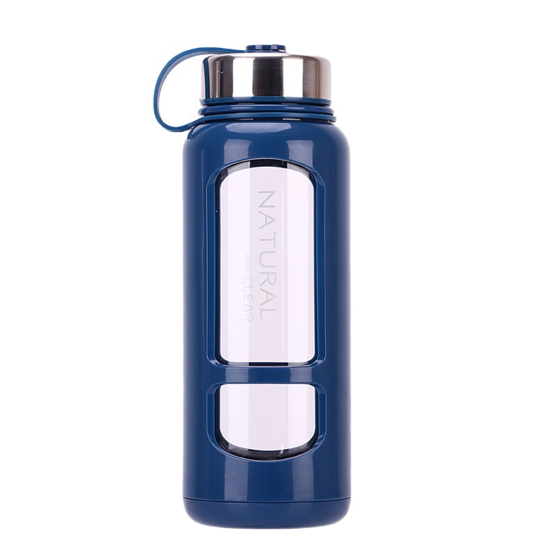 防摔大容量玻璃水杯男女办公创意双层便捷随手过滤泡茶杯子800 封后 防摔-1000蓝色+杯刷