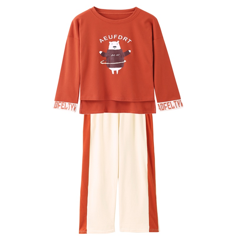 都市丽人时尚印花图案圆领长袖套头可外穿女士家居服睡衣DSH072