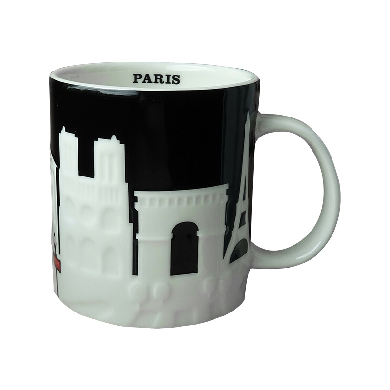 [法国浮雕版]星巴克(Starbucks)巴黎城市主题浮雕陶瓷马克杯 414ml 星巴克杯子 法国进口