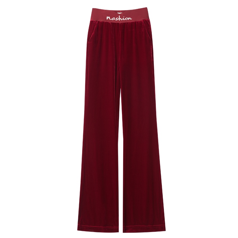 晚白2020秋新品简约百搭纯色通勤松紧高腰阔腿裤丝绒长裤休闲裤女