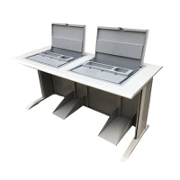 多媒体新款单双人台式培训电教室隐藏翻盖式桌机房翻转电脑桌