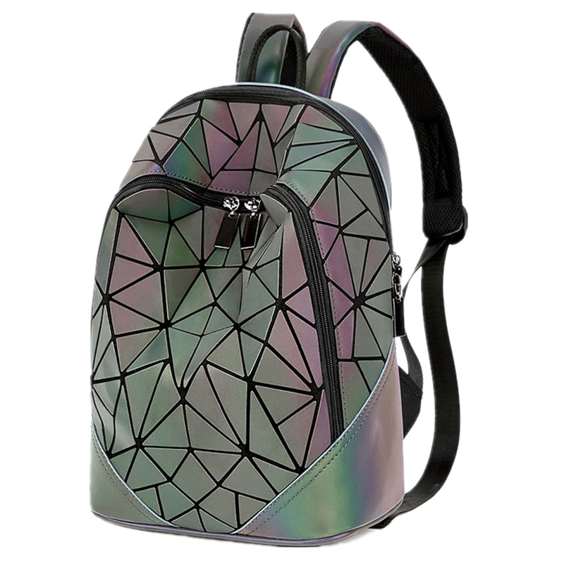 菱格三宅世家(MVO MVO LGSZSJ)2020春夏新款菱格女包时尚女士几何包 韩版镭射夜光双肩包