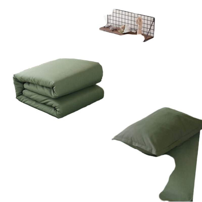 单人床上用品学生宿舍六件套被子褥子枕头三件套军训被褥全套职工寝室床品铺盖6件套 草绿色纯棉(含5斤棉絮)