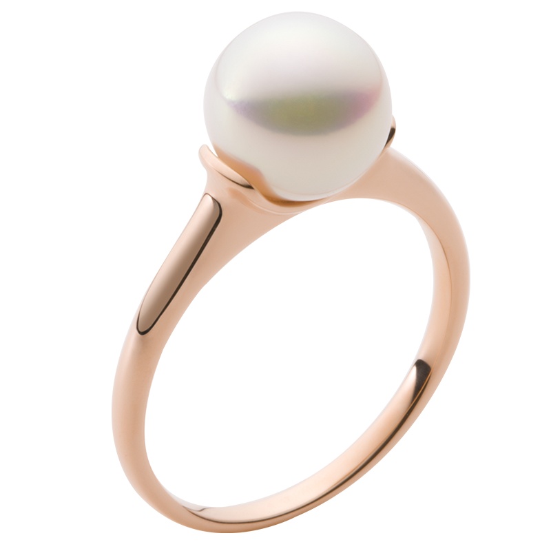 缘源珠宝天然淡水珍珠戒指女18K玫瑰金镶嵌简约时尚支持定制