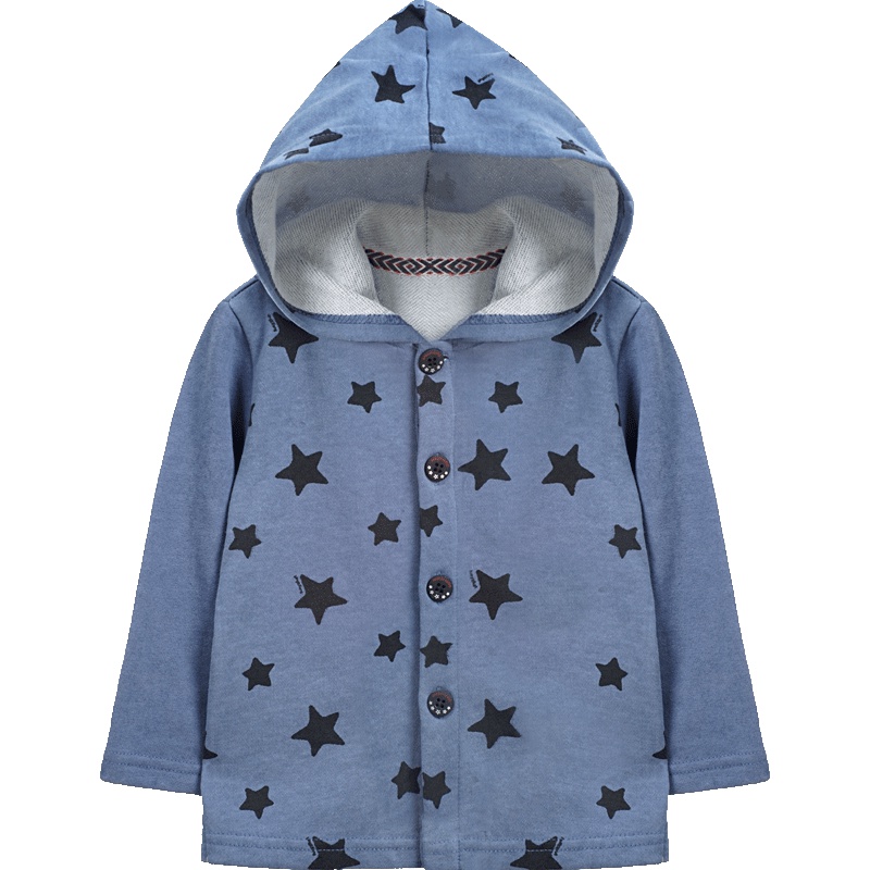 婴姿坊男童春秋新款外套开衫纽扣卫衣星星图案运动连帽外套