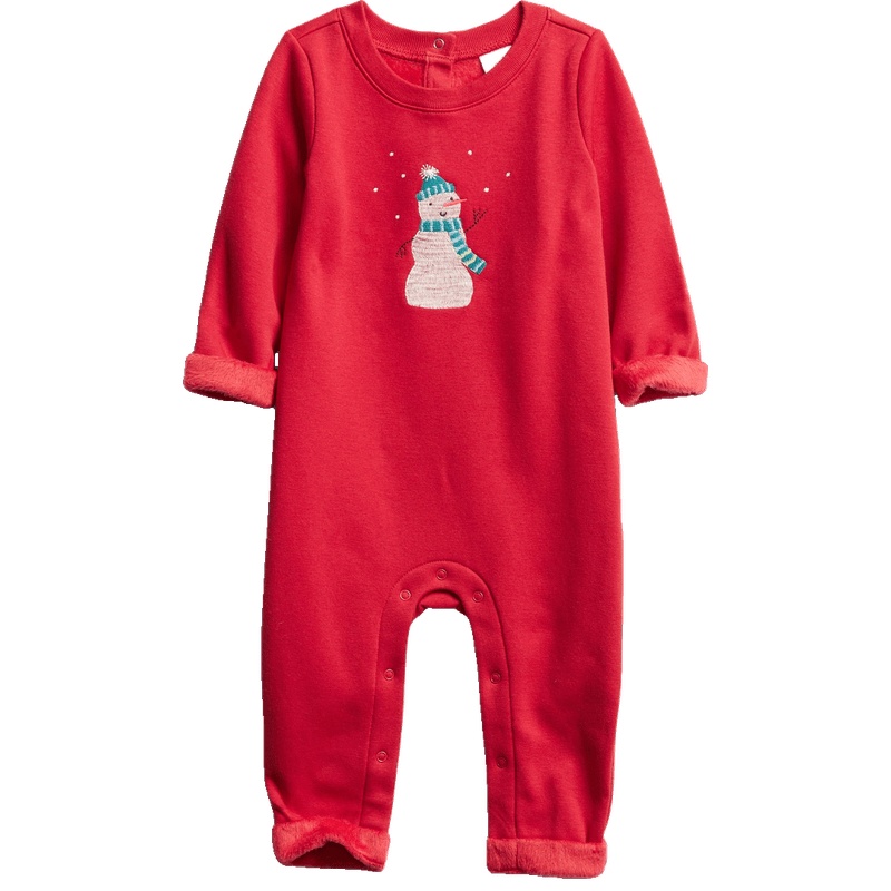 Gap婴儿抓绒保暖圣诞红色连体衣650208秋冬新款童装哈衣加厚