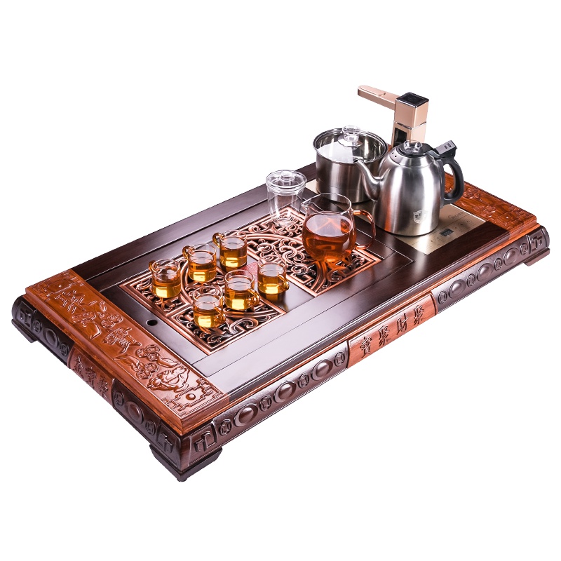 金杞(JINQI) 整套茶具全自动上水电热水壶耐热消毒烧水煮茶自动续水黑檀木红铜面板茶盘202B款套装