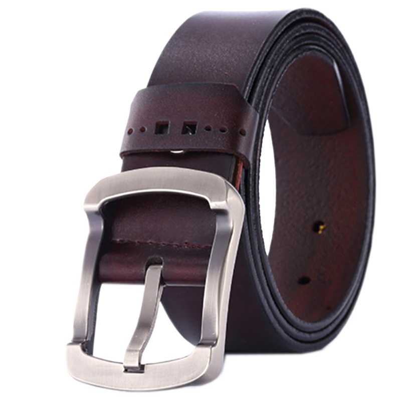 红品HONGPIN 男式针扣皮带 男士真皮腰带 时尚百搭韩版款牛皮中青年商务针扣真皮裤腰带 休闲潮流软面黑棕色针扣皮带