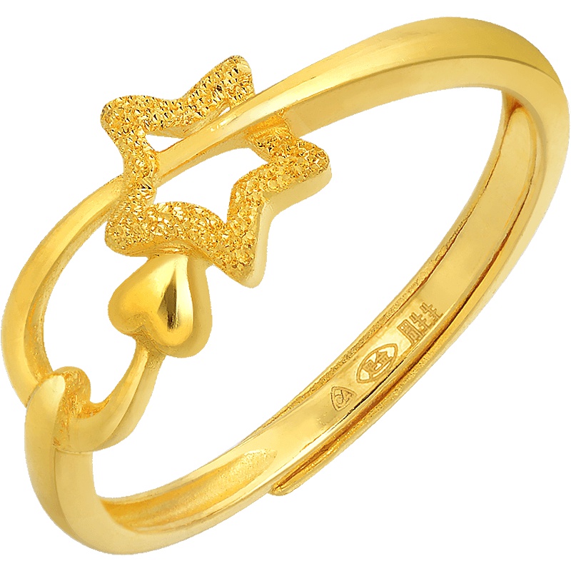 周生生(CHOW SANG SANG)足金闪砂星星金戒指开口女士 结婚自用戒指11661R计价