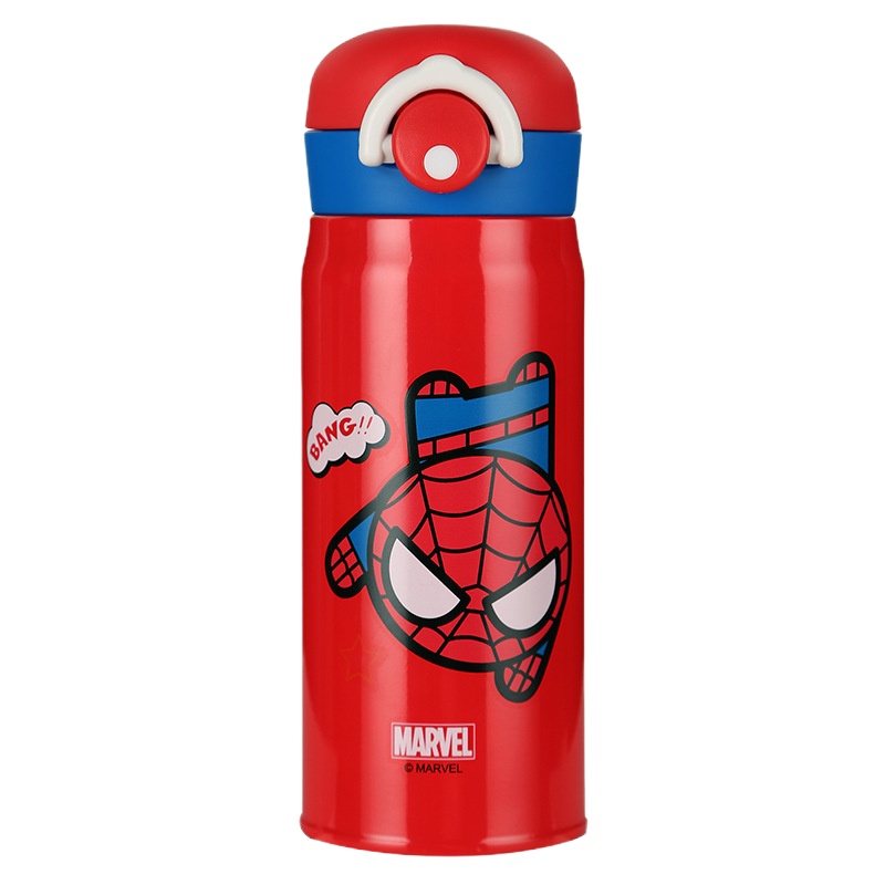 迪士尼弹跳盖水杯子可爱卡通儿童男孩宝宝迪士尼简约男儿童学生便携防摔医用级316不锈钢水杯-红色蜘蛛侠保温杯350ml