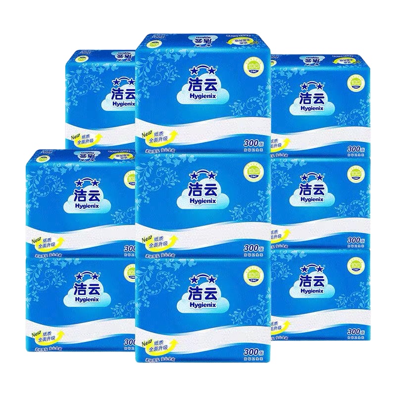 洁云加韧压花方块卫生纸(300张/210*170mm/蓝包装)102401(单包)