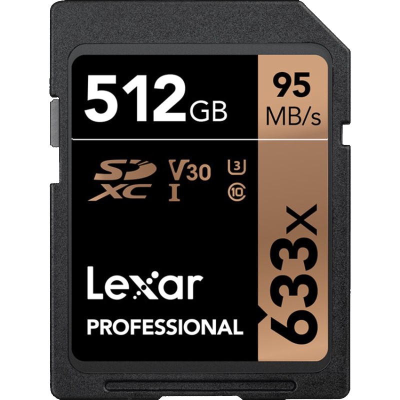 雷克沙(Lexar)512GB SD卡633X 高速U3 V30 读95MB/s 写45MB/s单反微单相机内存卡存储卡