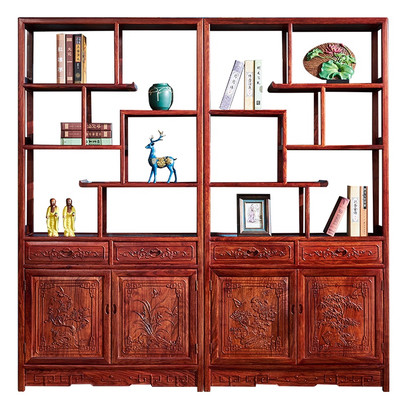 周家庄 红木家具非洲花梨(学名:刺猬紫檀)实木隔断博古架多宝阁 古典展示架置物架 书架储物柜