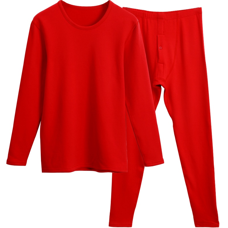 红豆20年新款冬季情侣本命年大圆领秋衣秋裤男士女士发热红豆绒好柔好暖喜庆鸿运保暖内衣套装