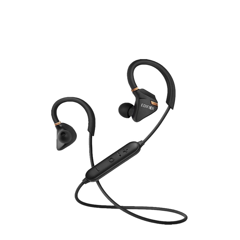 Edifier/漫步者 W296BT运动蓝牙无线耳机音乐耳塞式入耳式立体声绕耳佩戴跑步通用 暗金黑色