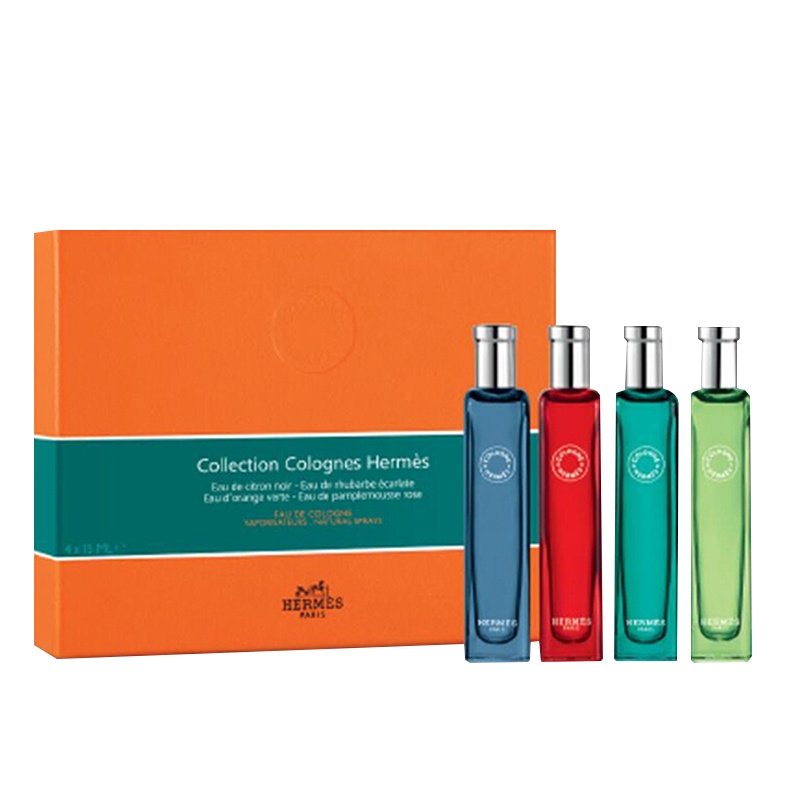 Hermes 爱马仕 古龙水四色香水套装 15mlx4:黑色香橼+血色大黄+橘绿之泉+粉红葡萄柚香氛