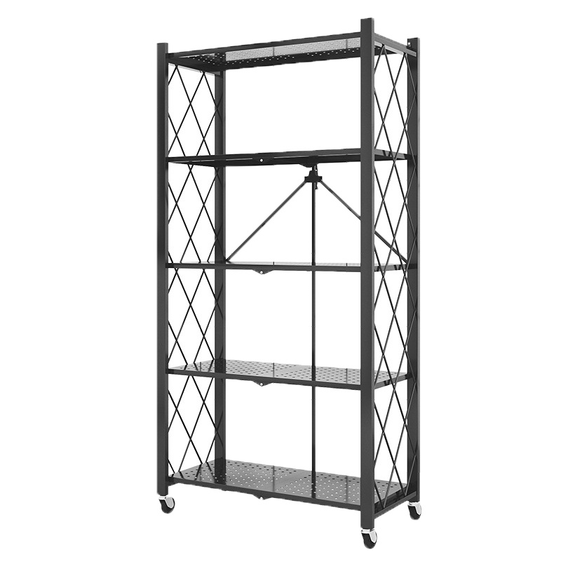 家时光厨房置物架可折叠免打孔落地微波炉收纳架厨房用品碗烤箱架子储物架