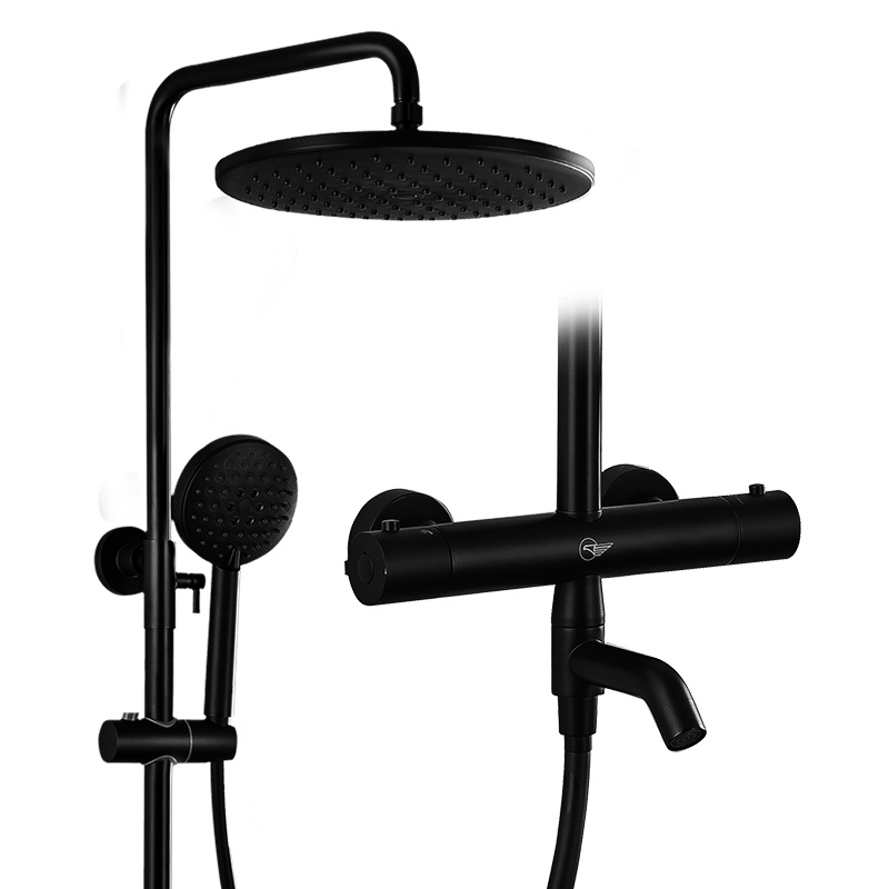 东鹏卫浴(DONGPENG)空气能增压花洒套装 大顶喷淋浴套装 黑色花洒 恒温花洒 不锈钢入墙式多出水恒温淋浴套装