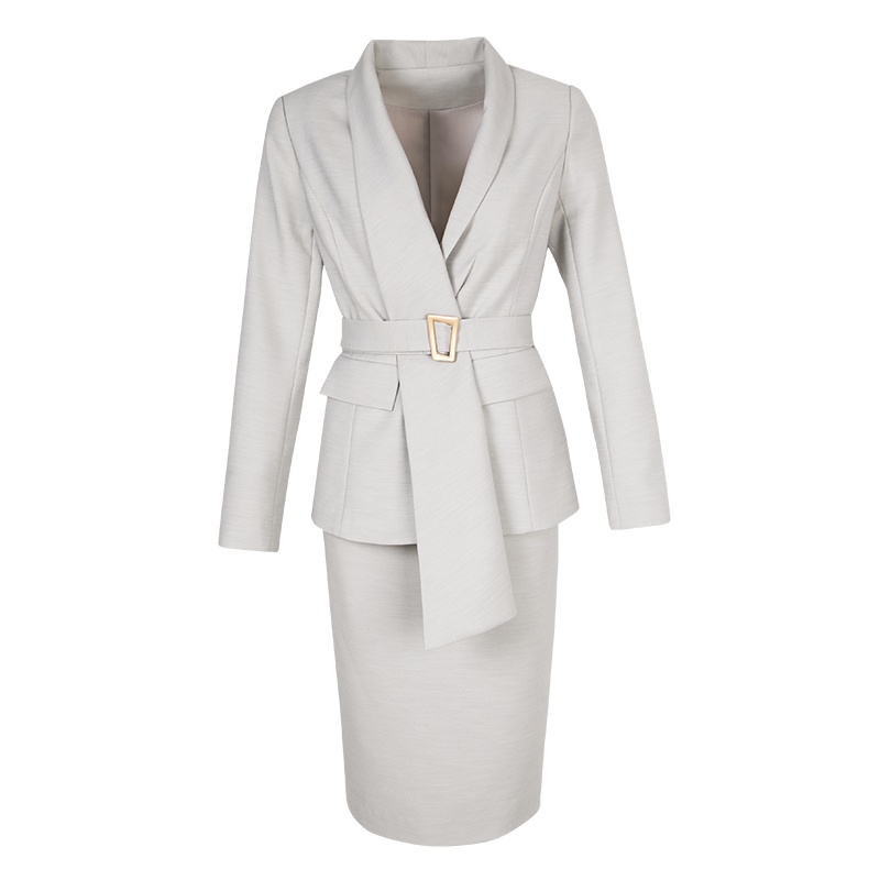 晚白2020秋冬新品两件套西装外套包臀裙半裙纯色时尚职业套装女