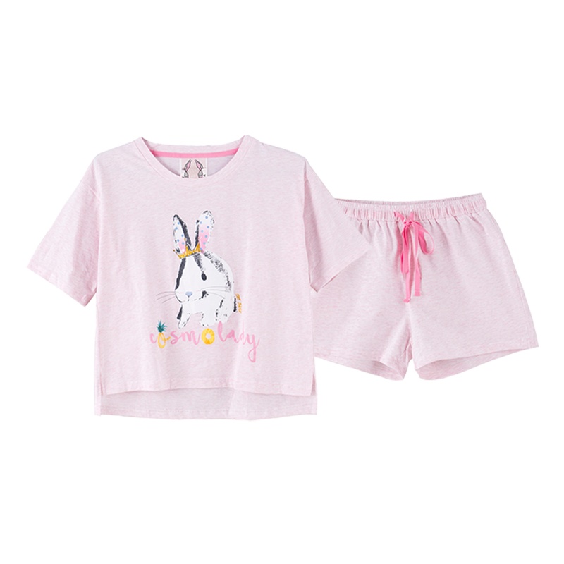 都市丽人可爱小兔子圆领套头睡衣女士家居服套装BH9216