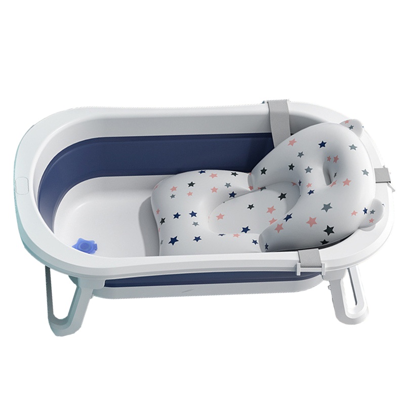 DuDi/青蛙嘟迪 母婴幼儿婴童浴盆新生幼儿浴盆可坐躺宝宝折叠沐浴盆 蓝色悬浮垫套装