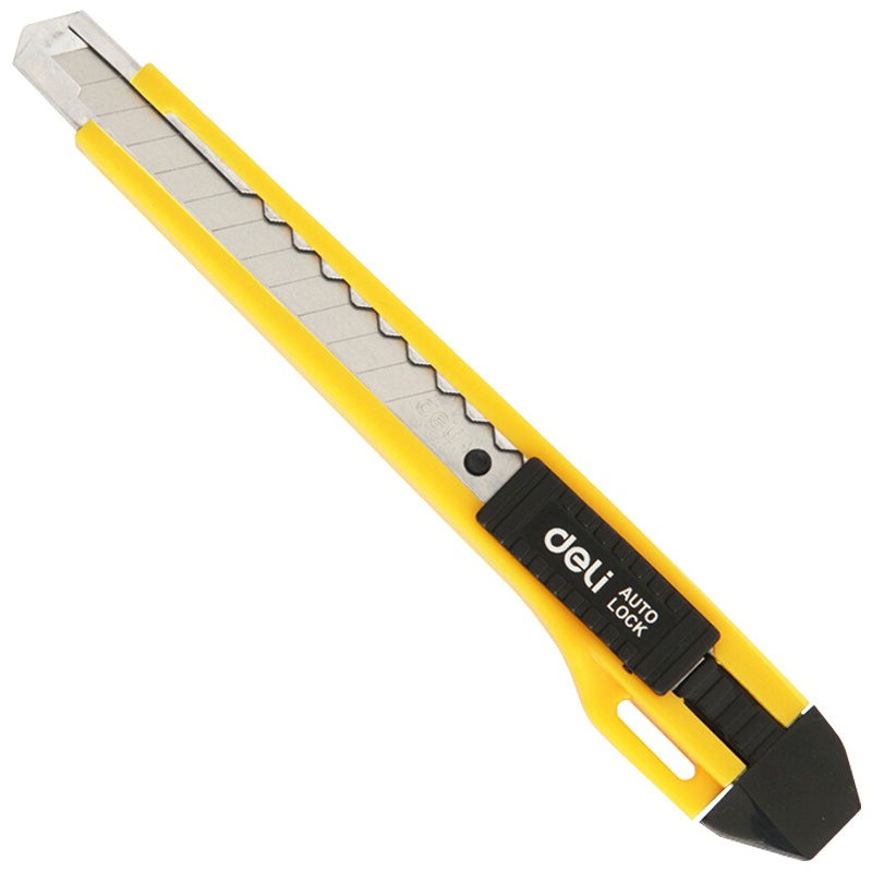 得力(deli)2031美工刀12把 便携削笔小号裁纸刀 打包开箱切纸刀 墙纸壁纸手工刀 自动锁定 可换刀片颜色随机
