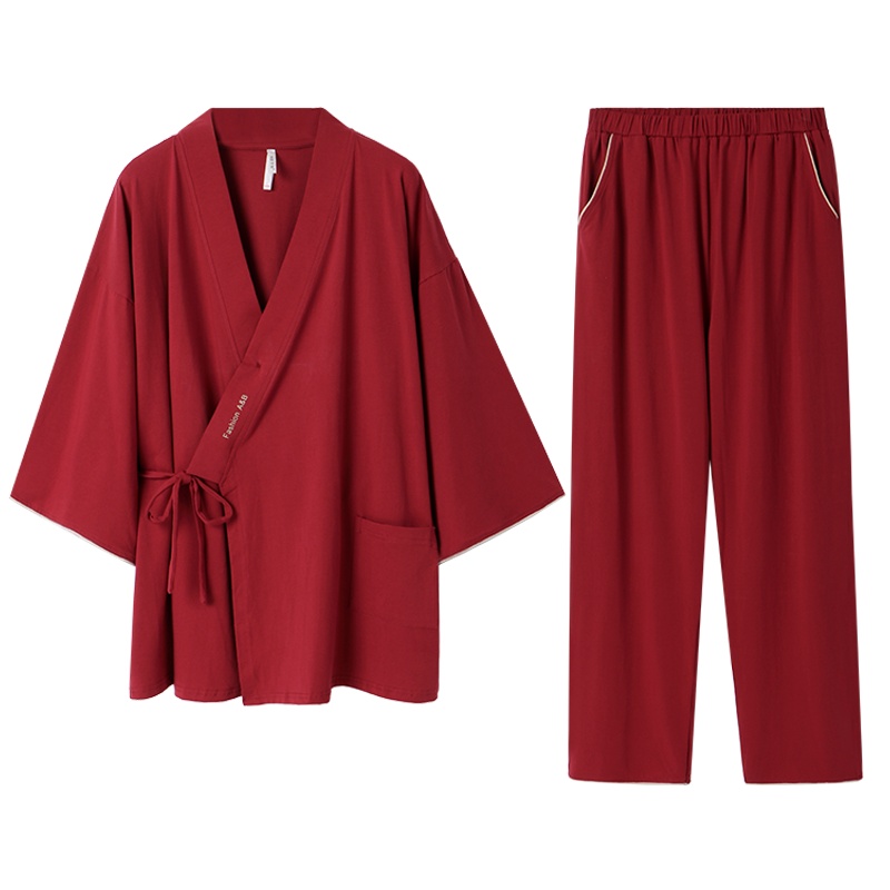 针织优质韩尔棉素色七分袖男套装