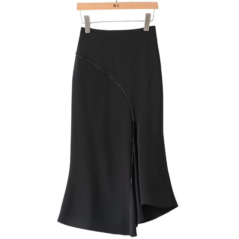 晚白2021春季新品简约纯色修身高腰职业包臀裙荷叶边半裙半身裙女